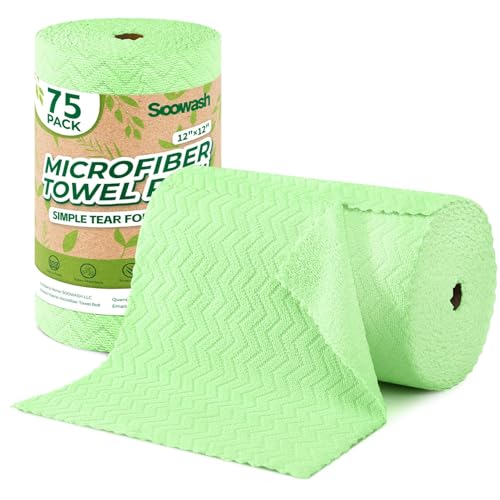 Microfiber Cleaning Cloths Roll 75 Pack 12x12 Inch Lint Free - color: Green Ripple