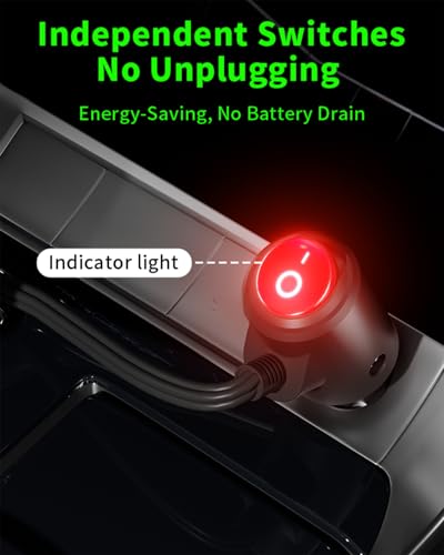 YANTU 120W/10A with Independent Switch Double Cigarette Lighter Adapter/Splitter with 20-inch Cigarette Lighter Extension Cord,12V Plug Socket 2-Way Y Adapter with Dual Charger Ports