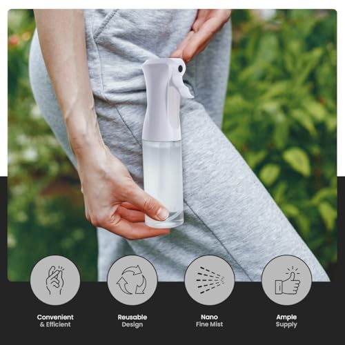 VIGOR PATH Continuous Spray Bottle – Fine Mist Mister Spray Bottle for Hair, Plants, Cleaning, Pets & Travel | Refillable Water Spray Bottles (200ml / 6.7oz) Clear - size: 6.7 Ounces