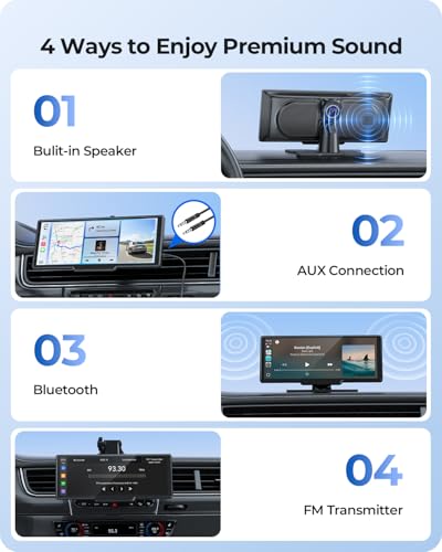 9.26" Wireless Carplay Screen for Car with 4K Dash Cam & HD Backup Camera