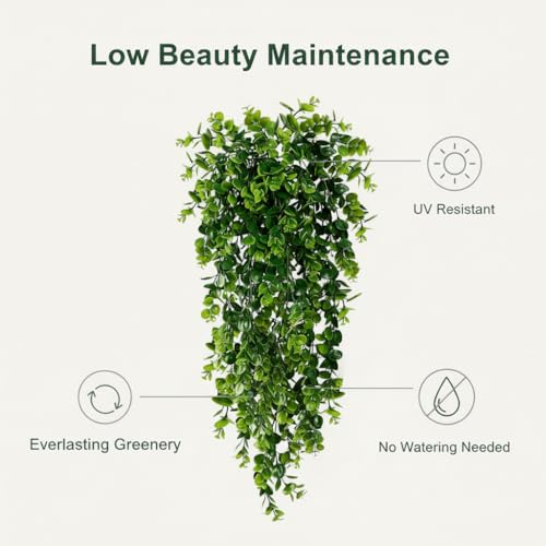 4 Pack Artificial Eucalyptus Hanging Plants 30 Inches UV Resistant Plastic Decor for Indoor Outdoor Walls, Weddings, Patios, Porches