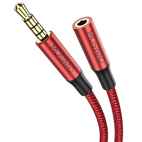 MOSWAG 10FT 3.5mm Male to Female Extension Cable with Microphone Stereo - color: Red, size: 10 ft