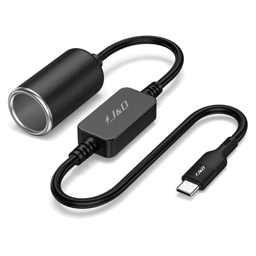 J&D USB C Male to 12V Car Cigarette Lighter Socket Female Converter Cable, 12V 18W Power Cable for Dash Cam, GPS, Car LED Light Strips, Black, 3 ft - color: Black, size: 3 ft