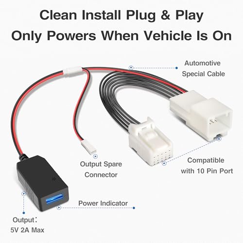 DashCam Power Adapter,(10P TypeB) Compatible with Select Toyota and Lexus