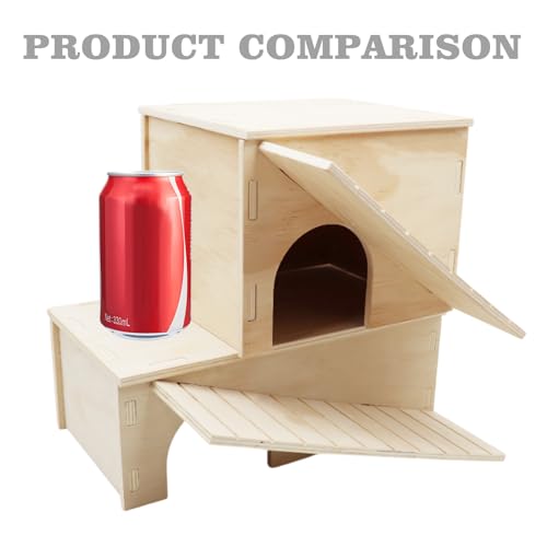 2-in-1 Wooden Hide Cave with Ramp & Basking Platform – Reptile Hideout & Tank Accessory for Bearded Dragons, Geckos, Snakes - size: Small