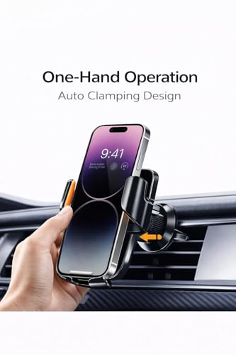 Car Phone Holder with Wireless Charger, Auto Clamping Car Mount, Fast Charging Phone Holder for iPhone & Android, Dashboard Windshield Air Vent Mount
