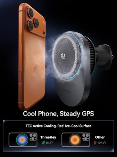 THREEKEY Magnetic Car Mount Charger Lite Qi2 25W Charging with TEC Cooling - color: Black