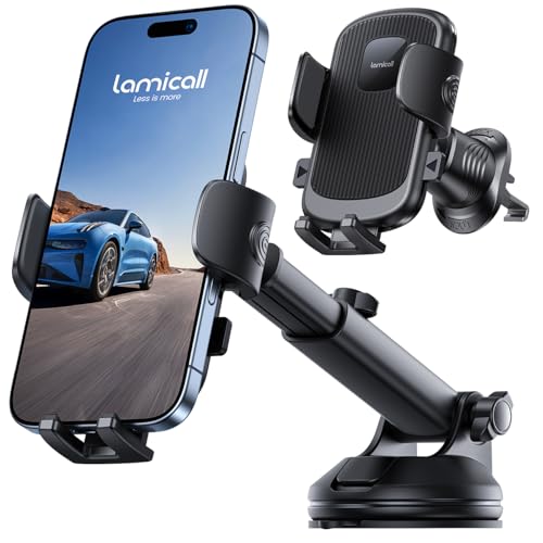 Lamicall Car Phone Holder Dashboard Vent Windshield 70 LBS Suction 3-in-1 - color: Black