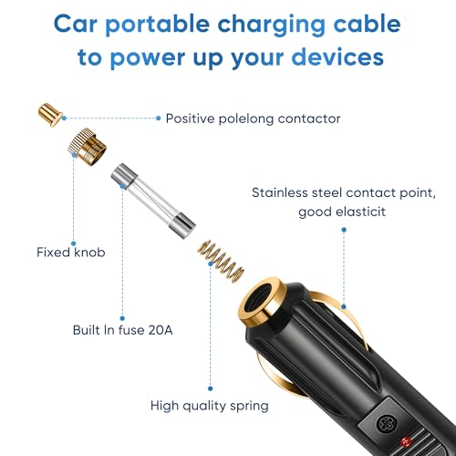 DC 5.5x2.1mm Car Cigarette Lighter Power Cord,6.5ft 12V-24V Car Charger