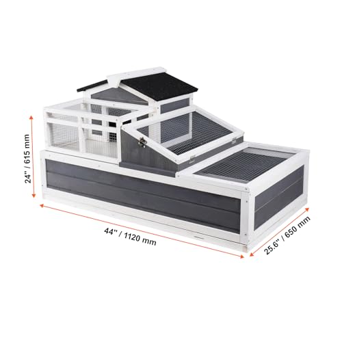 Happybuy 3-Room Tortoise House,Tortoise Habitat with Balcony & 2 Stories, Wooden Tortoise Enclosure Indoor & Outdoor with Ramp, Tray, Openable Roof, Large Reptile Cage, 44" x 25.6"x 24"