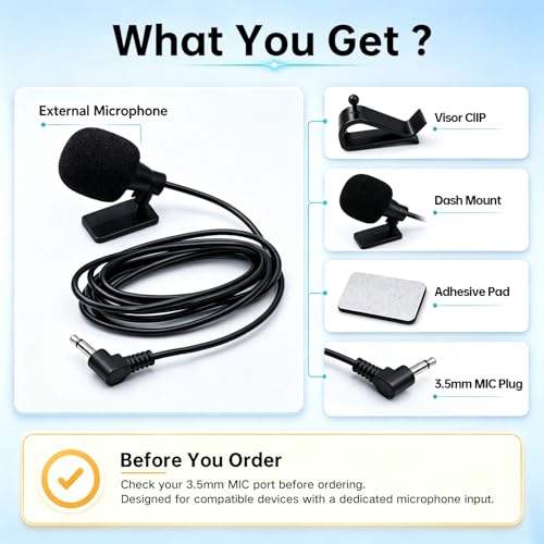 3.5mm External Car Mic with 9.8 ft Cable for Head Unit Clearer Call