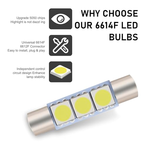 10PCS Led Sun Visor Vanity Mirror Lights, T6 DC 12V 3SMD 5050 Chips 300LM Super Bright Car Led Bulbs, 180 Degree Lighting Reading Lamp for Vanity Mirror Lights Interior Sun Visor (White)