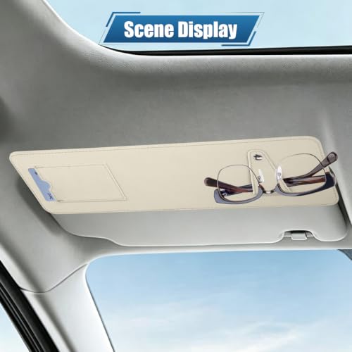 Car Sun Visor Extender with Sunglass Clip&Ticket Card Holder, Beige - color: Beige