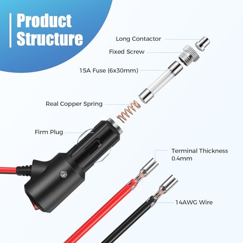 12V Cigarette Lighter Male Plug Replacement with On Off Switch and Leads 1.8FT 14AWG Cigarette Lighter Adapter Extension Cable For Car Truck Motorcycle - size: 1.8FT
