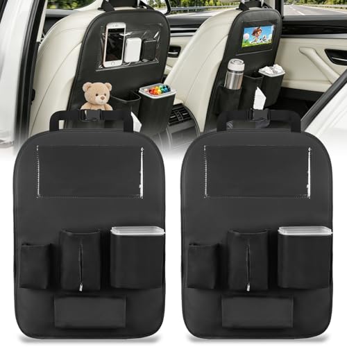 Nilight Car Seat Back Organizer 2PCS Black PU Leather Universal - color: Black Leather w/Bucket-2Pcs Long Size