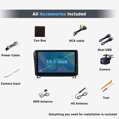 Doreon Car Stereo for Toyota Tundra 2007–2013, Sequoia 2008-2018, 10.1" HD Touch Screen, Android 15, 6GB RAM 128GB ROM, Wireless CarPlay & Android Auto, Bluetooth 5.0/WiFi 6, GPS, HD Backup Camera