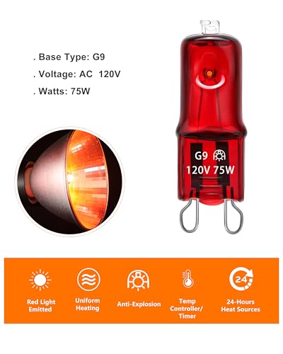Reptile Heat Lamp G9 Bulb 75W 120V 2 Pin 3 Pack Base Light Bulb Replacement Dimmable Warm Red - color: Bulb 75w Red