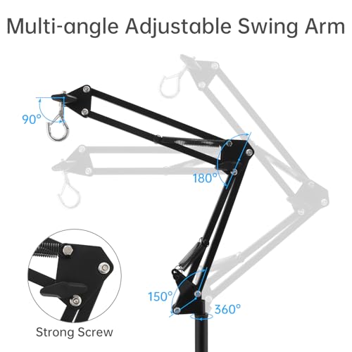 RTNLIT Reptile Lamp Stand Reptile Heat Light Stand (15.7inch to 65.9inch) with 360° Adjustable Swing Arm, Metal Bracket Floor Light Holder for Bearded Dragon Lizards Turtles Snake and Chicks