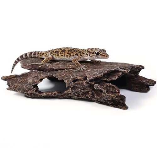 Tfwadmx Leopard Gecko Hide, 10" Reptile Hideout, Resin Simulated Hollow Log for Aquarium, Betta Fish Hideout, Reptile Tank Accessories for Corn Snakes, Lizards, Axolotls