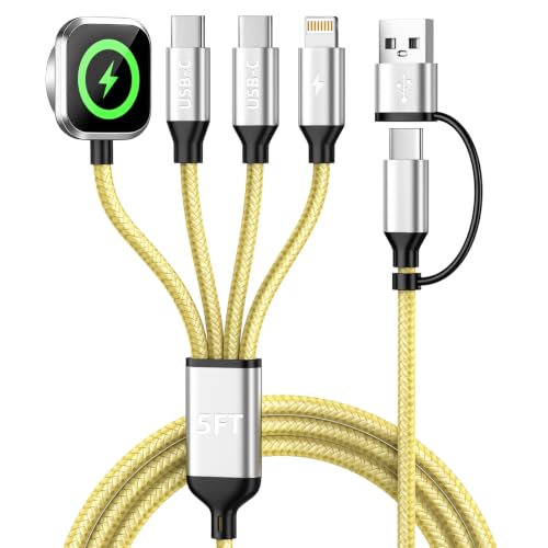Travel Essentials Multi Charging Cable for iWatch Charger/iPhone 17, 5FT - color: Yellow, size: 1Pack 5FT