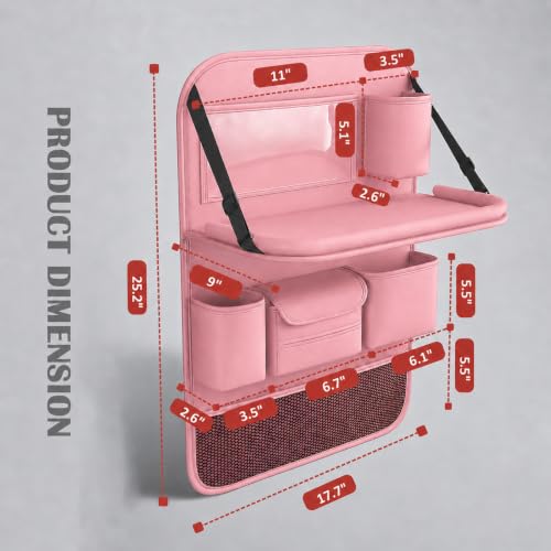 2 Pack Leather Car Backseat Organizer with Foldable Table Tray, Universal Car Seat Back Protector Kick Mat with Touchscreen Tablet Holder, Storage Pockets, Cup Holders & Tissue Holder, Pink - color: Pink