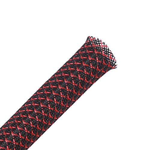25ft - 1 inch PET Expandable Braided Sleeving – BlackRed – Alex Tech Braided Cable Sleeve - color: Blackred, size: 1"-25ft