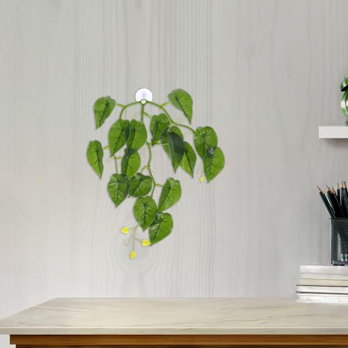 PRETYZOOM Reptile Tank Hanging Fake Plants for Terrarium with Suction Cup, Turtle Habitat Decorations, Lizard Tank Artificial Vine Leaves for Amphibians and Reptiles