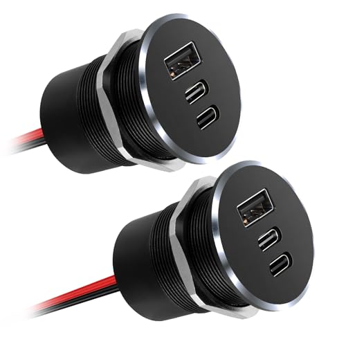 78W 12V USB Outlet with Silver Ring, Aluminum Car USB C Socket - color: 2Pcs