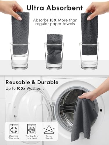 Microfiber Cleaning Cloths Roll 75 Pack 12x12 Inch Lint Free - color: Dark Grey Ripple