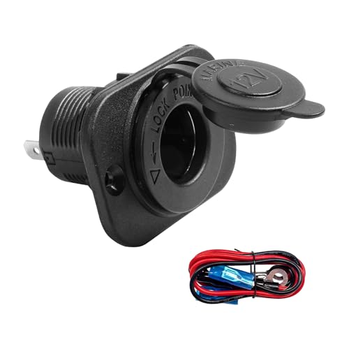 12V Cigarette Lighter Socket, DC Waterproof Power Outlet Socket with Fuse Wires, Cigarette Lighter Female Connectors Replacement for Car Marine Boat Motorcycle ATV RV - color: 1 PCS