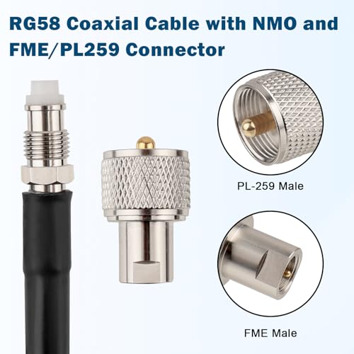 MOOKEERF NMO Antenna Cable,6FT Low Loss RG58 Coaxial CB Antenna Cable Extension with NMO and Removable UHF PL259 Male Connector for VHF/UHF/CB Radio - size: 6FT