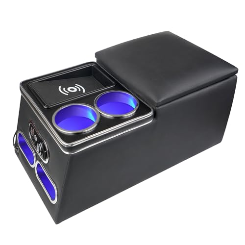 Upgrade Universal Center Console Organizer with Inductive Charging Stand, Fast Charging, Cup Holder, and Phone Holder for Car, Truck, and Van, Back Bench Seat Armrest Middle Storage Box