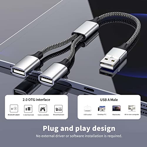 Fidioto USB A Splitter, USB A Male to 2 Female USBA Y Splitter, USB Splitter 1 in 2 Out Support Charging and Data Transfer for Printer/Keyboard/Flash Drive/PlayStation/Laptop/LED/Headsets Etc - style: 1 in 2 out-10in