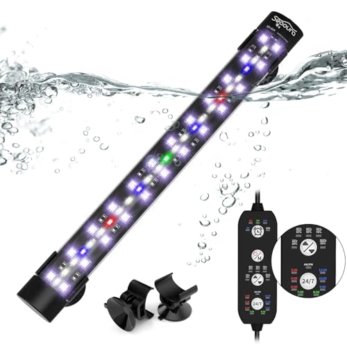 SEAOURA Submersible Aquarium Light for 12 to 23 Inch Fish Tank, 24/7 Cycle Fish Tank Light with Timer, Aquarium Plant Light with Full Spectrum+7 Single Colors, Auto On/Off, Adjustable Brightness - size: 11 Inch length