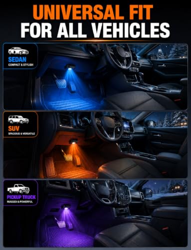 4PCS Car LED Lights Interior Wireless, 7 Color Ambient Lighting