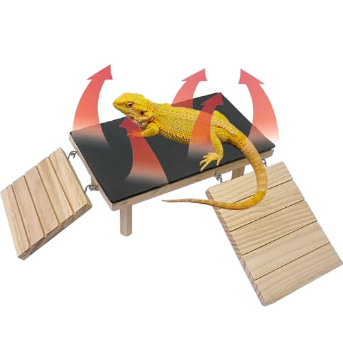 Bearded Dragon Basking Platform with Climbing Ramp,Leopard Gecko Basking Platform with Slate Stone,Reptile Basking Rock Hide Cave Climbing Accessories for Turtle,Snake,Lizard(11.8×7.9×4.7IN) - size: L - 11.8"D x 7.9"W x 4.7"H