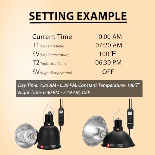REPTITRIP 8.5 Inch Reptile Heat Lamp Fixture with PID Thermostat & 150W Ceramic Heat Emitter (Non-Light Emitting), Independent Day & Night Temperatures, Lampshade MAX 150W - size: 8.5 inch