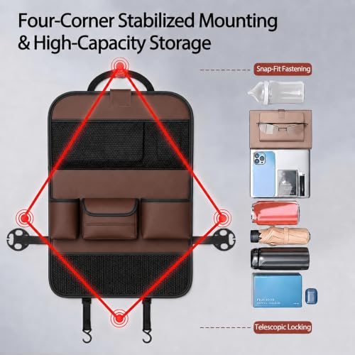 2 Pack Leather Car Backseat Organizer with Foldable Table Tray, Universal Car Seat Back Protector Kick Mat with Touchscreen Tablet Holder, Storage Pockets, Cup Holders & Tissue Holder, Brown - color: Brown