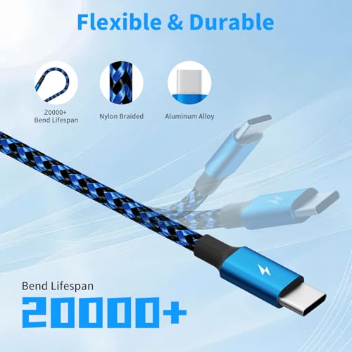 USB C Splitter Cable, 3 in 1 Multi Charging Cable, 2Pack 5FT - color: USB C-Blue_Black2-2Pack