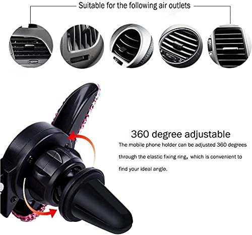 SUNCARACCL Bling Car Phone Holder, 360 Degrees Adjustable Crystal Auto Car Mount Phone Holder for Dashboard,Windshield and Air Vent (Black) - color: Black