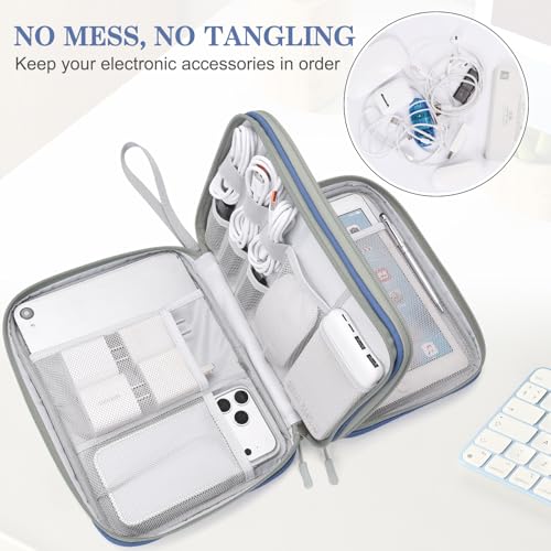 FYY Electronic Organizer, Travel Tech Pouch Bag, Extra Large, Blue Quilted - color: Blue Quilted, size: 10.8 x 8 x 3.15 inches