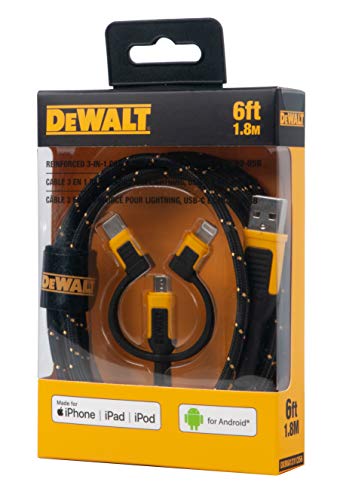 DEWALT Heavy Duty 3 in 1 Multi Charging Cord, 6ft Fast Charging Cord