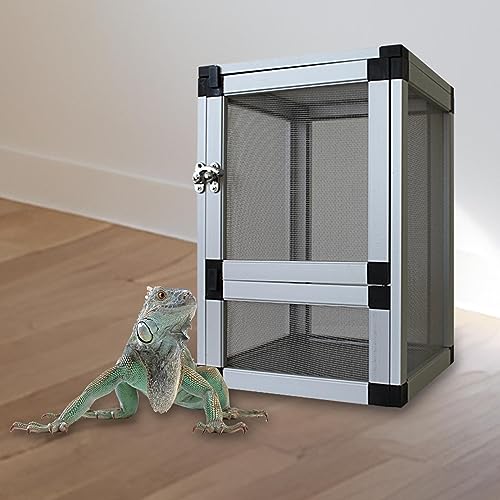 Reptiles Habitat Breeding Box Reptile Tank Portable Reptile Cage Air Screen Cages for Transport Small Animal Hamsters Crickets Gerbils, Silver - color: Silver