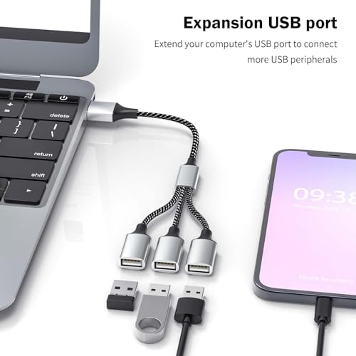 Fidioto USB Splitter Y Cable,USB 1 Male to 3 Female Extension Cord Connector, Three USB Port Extender Hub,Data&Charger Power Split Adapter for Mac,Laptop,PC,Xbox One Series X/S,PS4,PS5 - style: 1 in 3 out-20cm