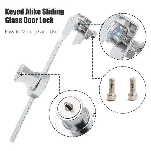 2 Pack Sliding Glass Door Lock Showcase Display Case Lock, Ratchet Lock Reptile Cage Lock and Key, Vivarium Lock for Drawer Cabinet, Fit Thickness 0.08-0.31 Inch / 2-8mm, Keyed Alike - size: 5.63 inch / 143mm