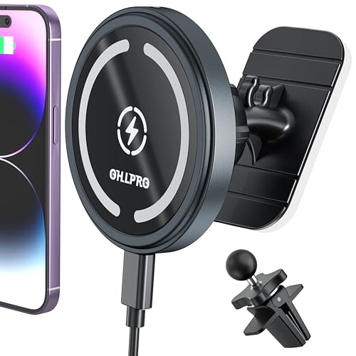 OHLPRO for MagSafe Car Mount Charger iPhone 15W Wireless Car Charger - color: Dark Gray