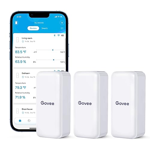 Govee Hygrometer Thermometer 3Pack H5100, Mini Bluetooth Temperature Humidity Sensor with APP Notification Alert, 2 Years Free Data Storage Export, 230 Feet Connecting Range - style: 3 Sensors