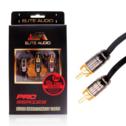Elite Audio Pro Series 12ft. 2-Channel Car Audio RCA Cable - Triple Shielded, Brass Connectors, Oxygen Free Copper, Noise Reducing Audio Cable for Amplifiers Subwoofers Speakers and Processors – PRO12 - color: 2-Channel, size: 12' (ft)
