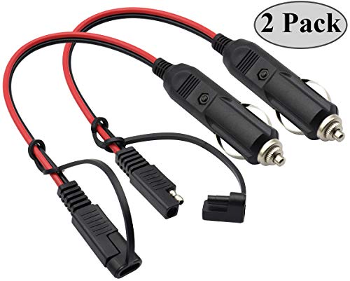 SAE Cigarette Lighter Charger Cable,16AWG 12V Cigarette Lighter Male Plug to SAE 2 Pin Quick Release Disconnect Connector Plug Adapter Extension Charging Cable with Fuse(0.3m/1ft-2Pack-M) - color: 0.3m-Male-2Pack