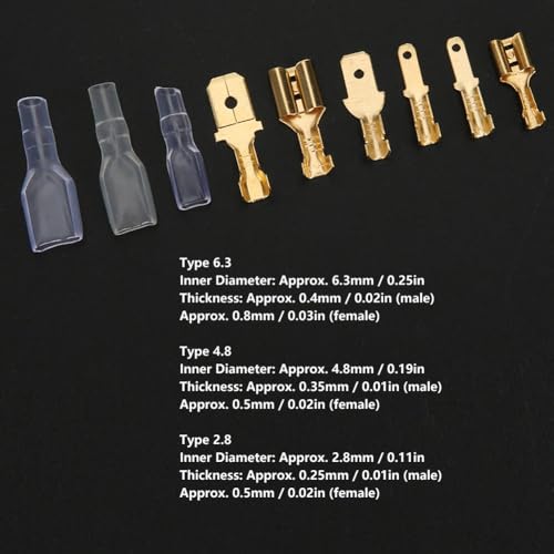 Wire Connectors – Gold Spring Brass Male and Female Connectors Kit with Insulation Sleeves for Automotive Car Wiring, 6.3/4.8/2.8mm Crimp Terminals